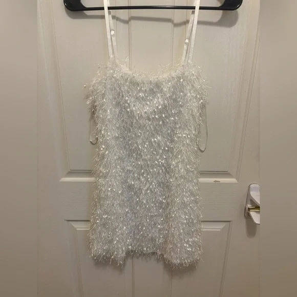 Lulus white feather fringe mini dress size xs homecoming party dress - Picture 9 of 9